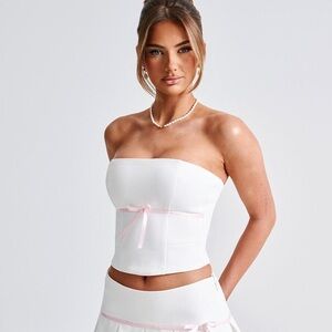 Strapless White Bandeau Camisole with Pink Ribbon Accent